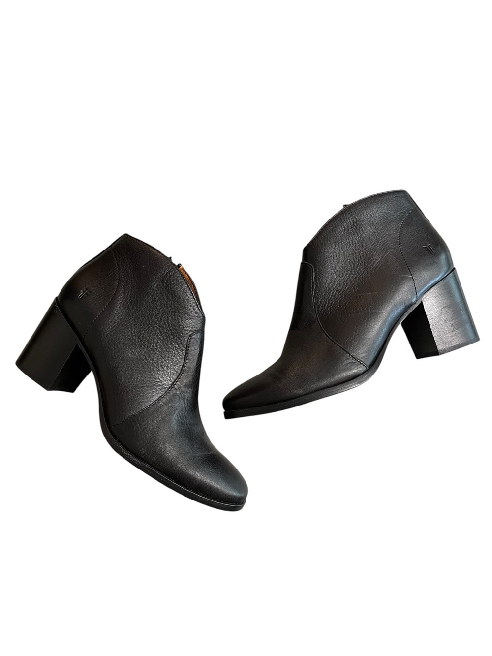 Frye Noraβ Short Womenβs 8 B Black Leather Block Heel Ankle Booties Boots